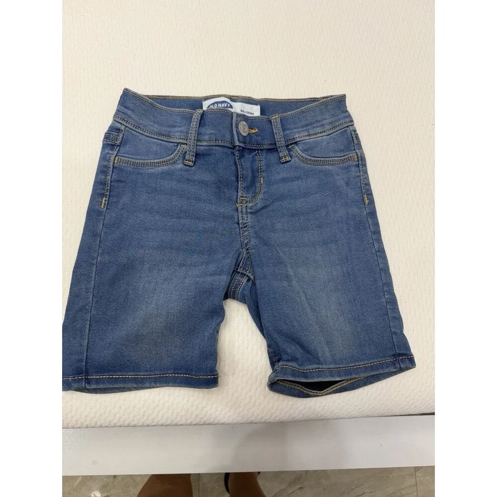 Old Navy Girls Ballerina Denim Shorts Size 7 Blue Stretch Jean Bermuda